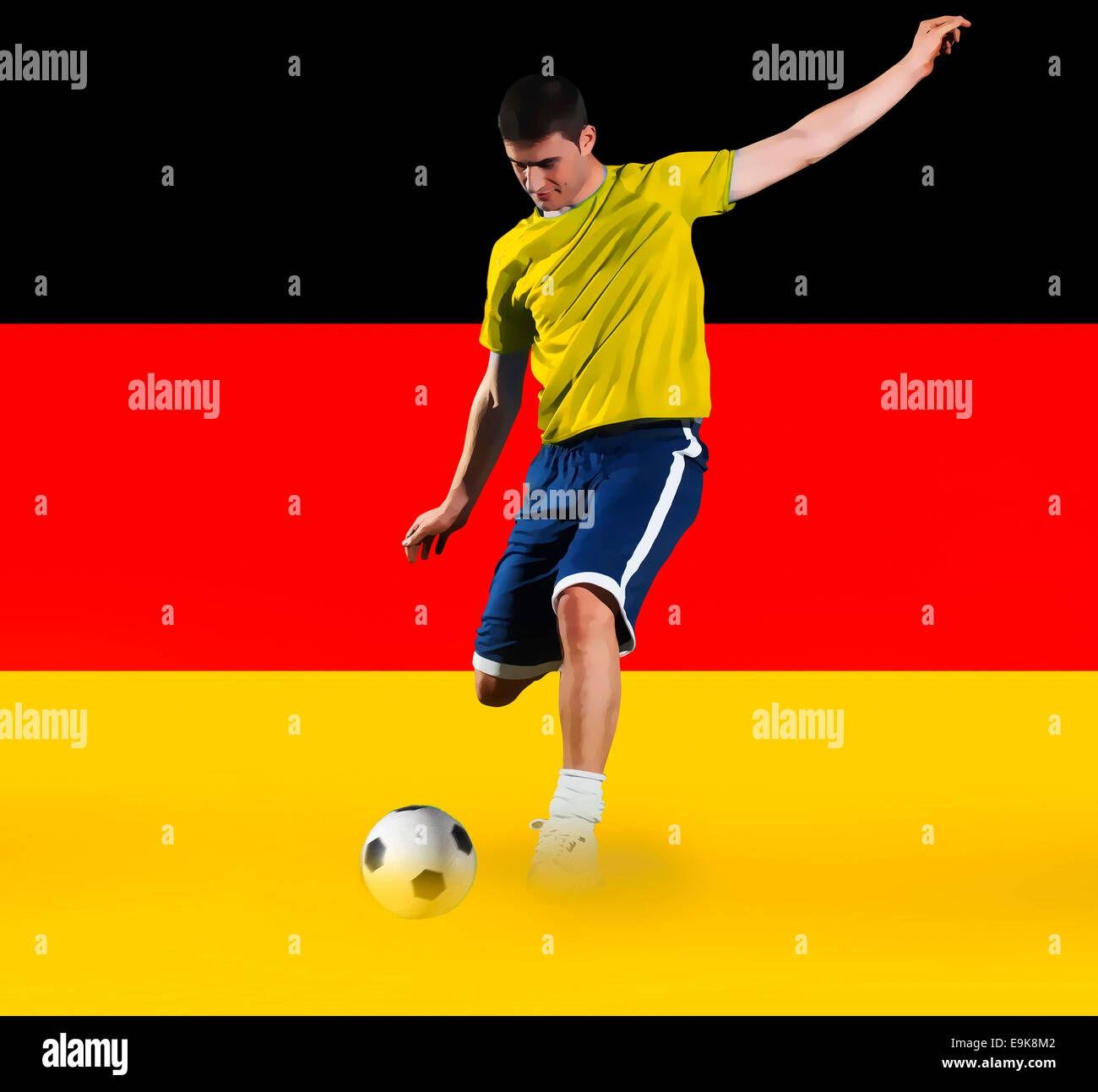 Il calcio di tiro del giocatore di fronte tedesco bandiera nazionale Foto Stock