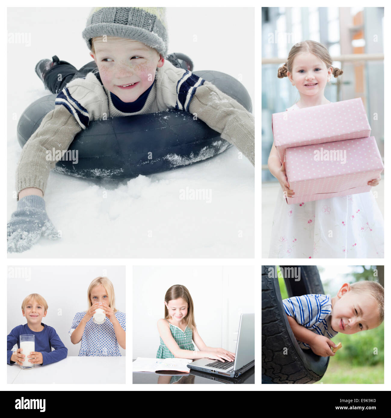 Collage di bambini facendo diverse attività Foto Stock