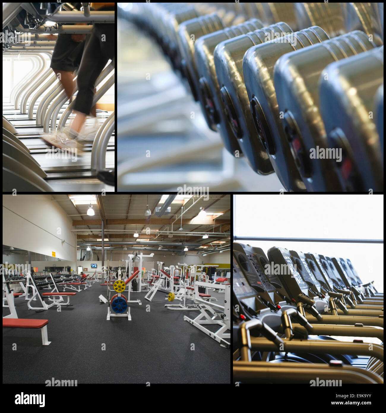 Collage di attrezzature per esercizi in palestra Foto Stock