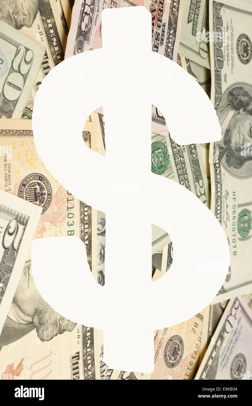 Digital immagine composita di dollar sign su banconote Foto Stock