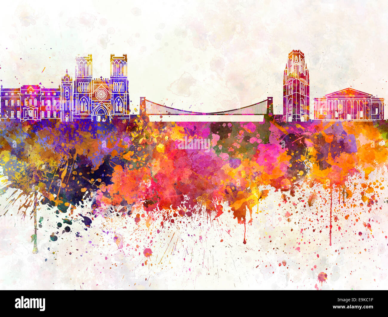 Bristol skyline in acquerello Foto Stock