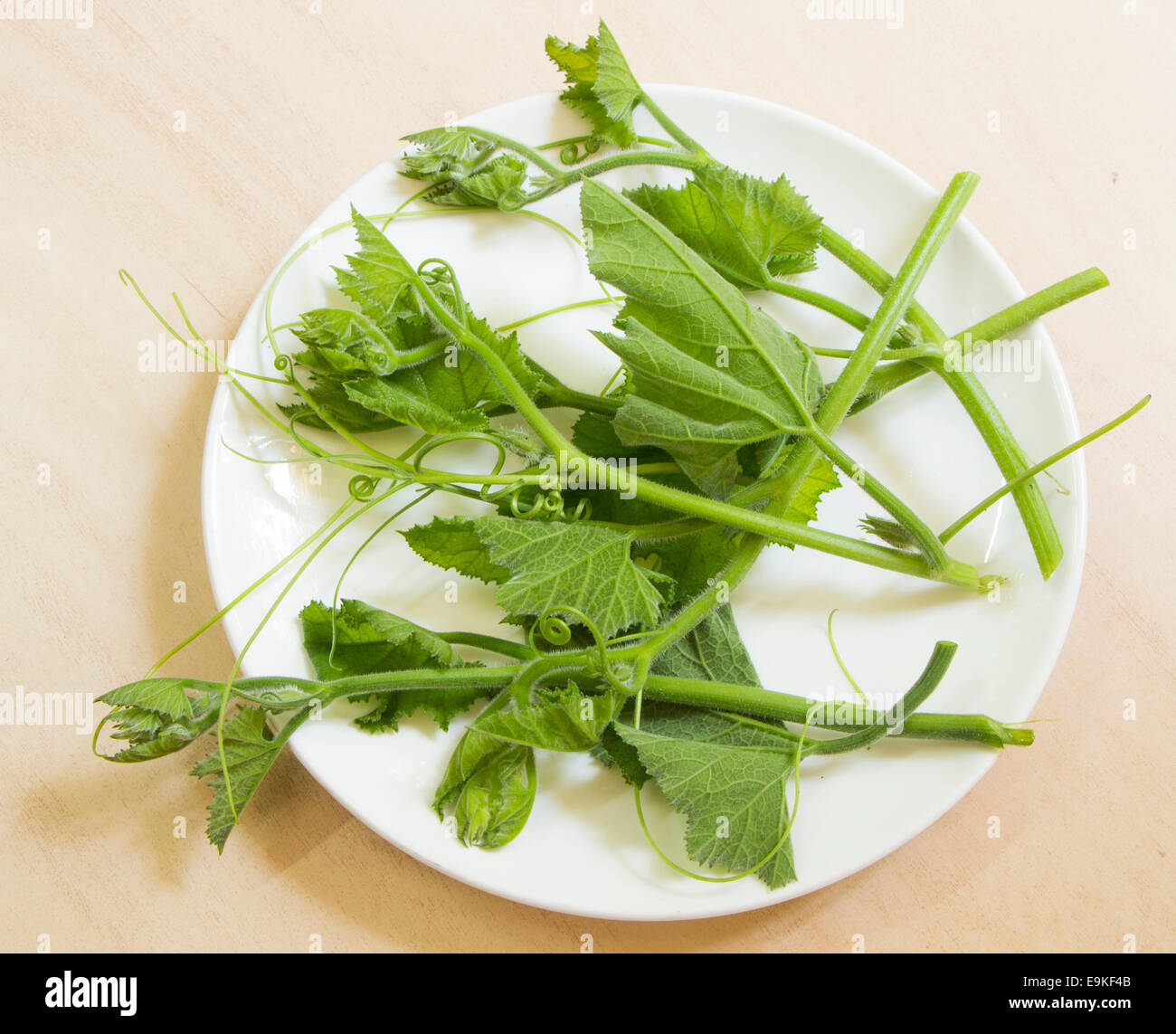 Freschi ortaggi in foglia su di un piatto ricco di flavonoidi antiossidanti Foto Stock