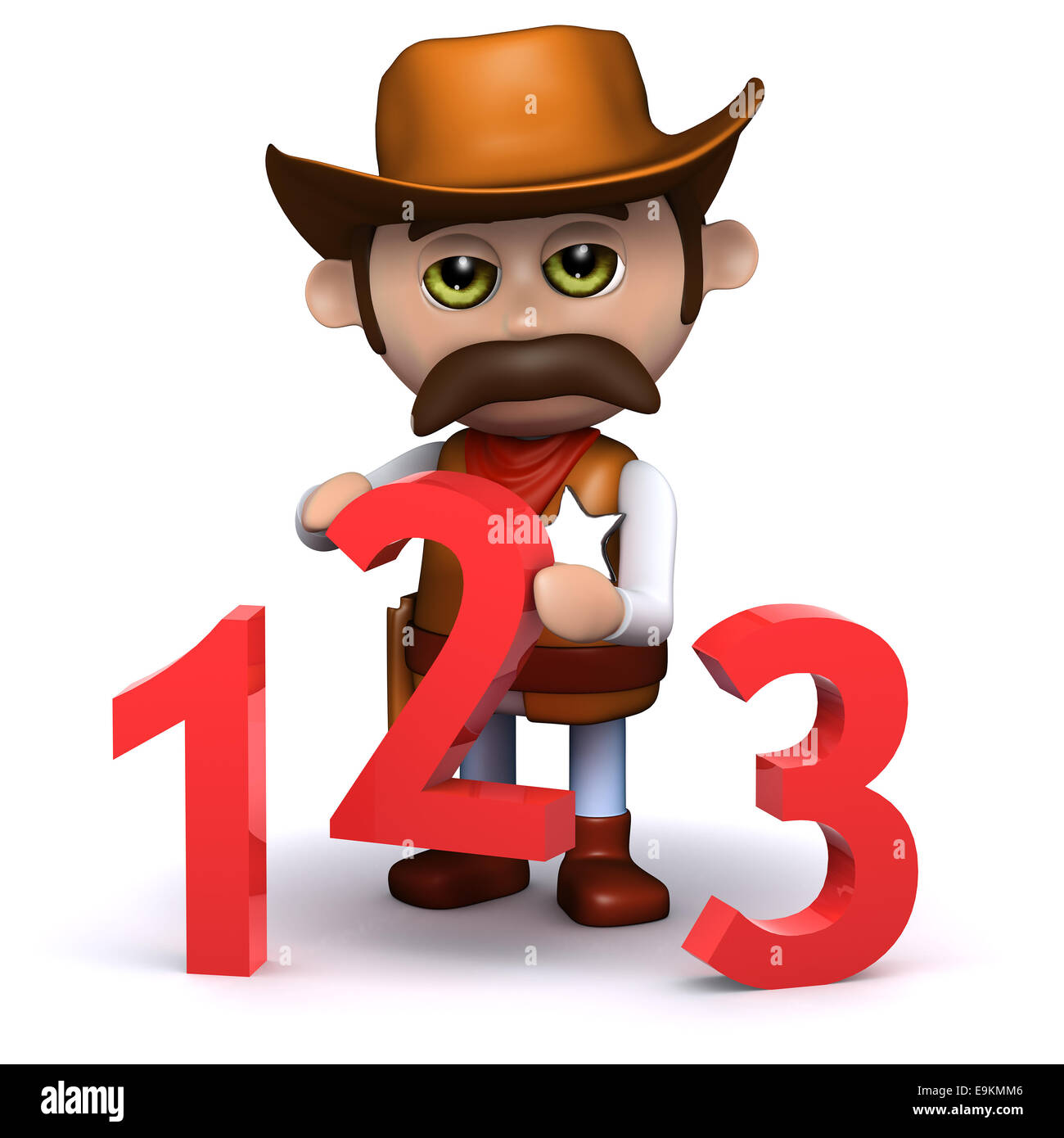 3D render di un cowboy con numeri rossi Foto Stock