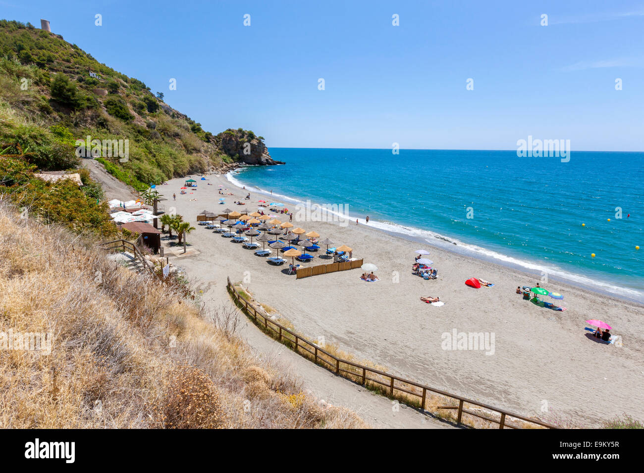 Playa de Maro, Axarquia, Costa del Sol, provincia di Malaga, Andalusia, Spagna, Europa. Foto Stock