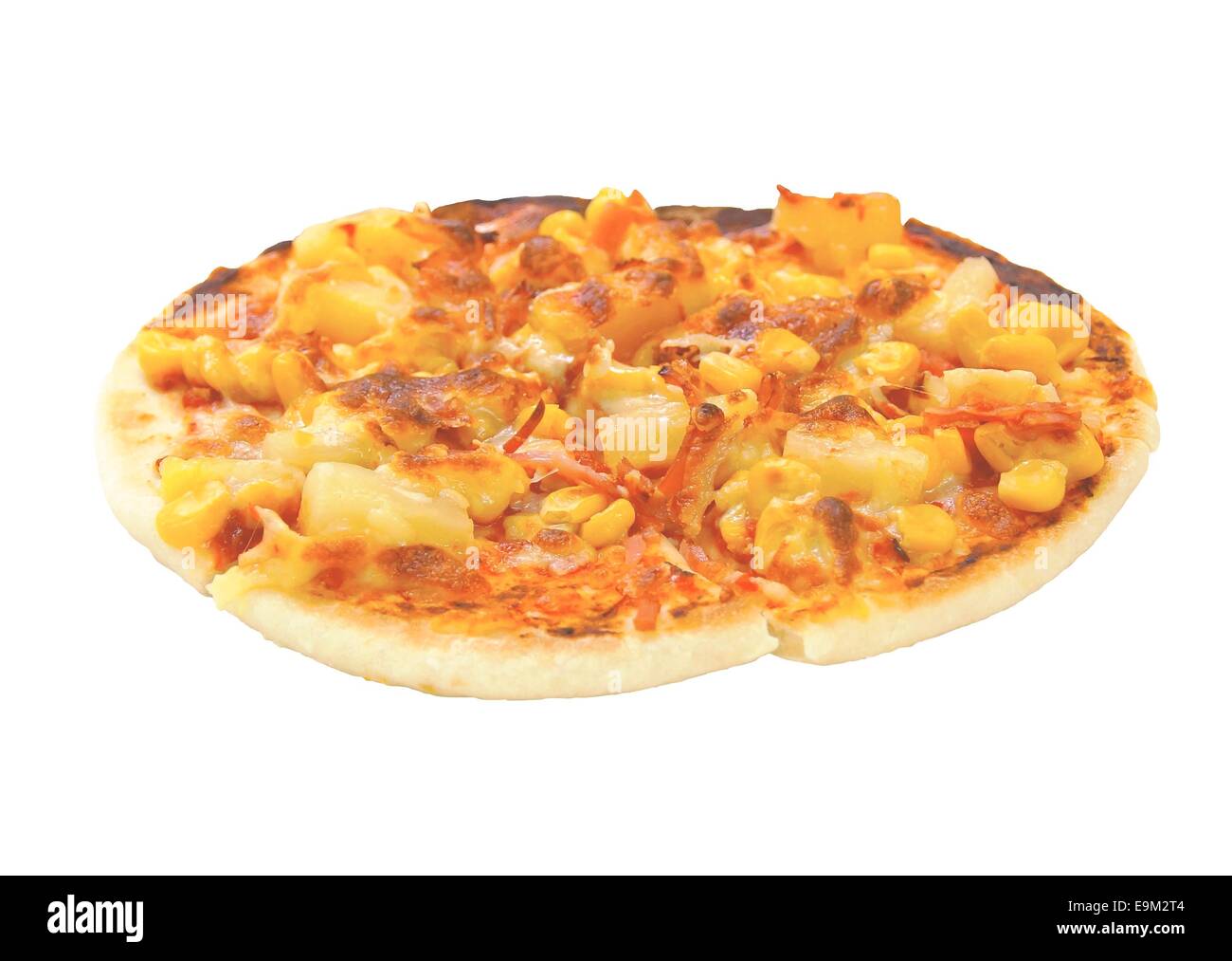 Pizza deliziosa closeup con isolati su sfondo bianco Foto Stock