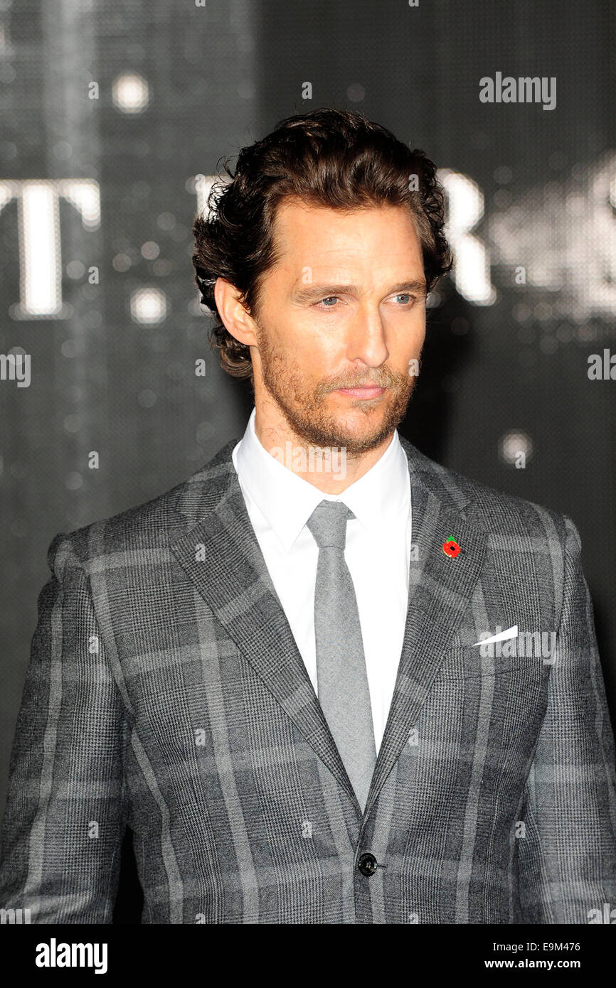 Londra, Regno Unito. 29 ott 2014. Matthew McConaughey frequentare il Regno Unito Premiere di interstellare a l'Odeon Leicester Square Londra il 29 ottobre 2014. Credito: Peter Phillips/Alamy Live News Foto Stock