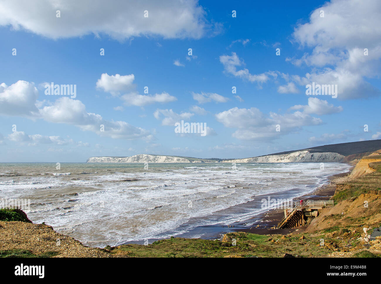 Tennyson giù, Isle of Wight, dal punto Atherfield, guardando verso est Foto Stock