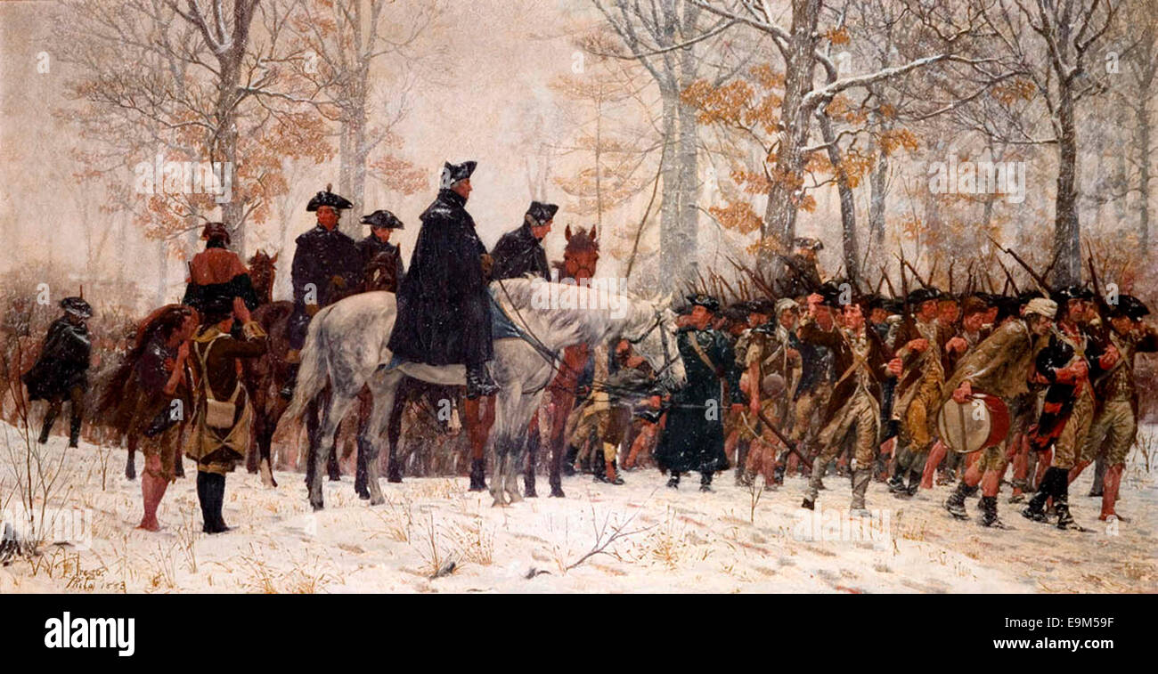 Il marzo di Valley Forge, 1777, durante la Rivoluzione Americana Foto Stock