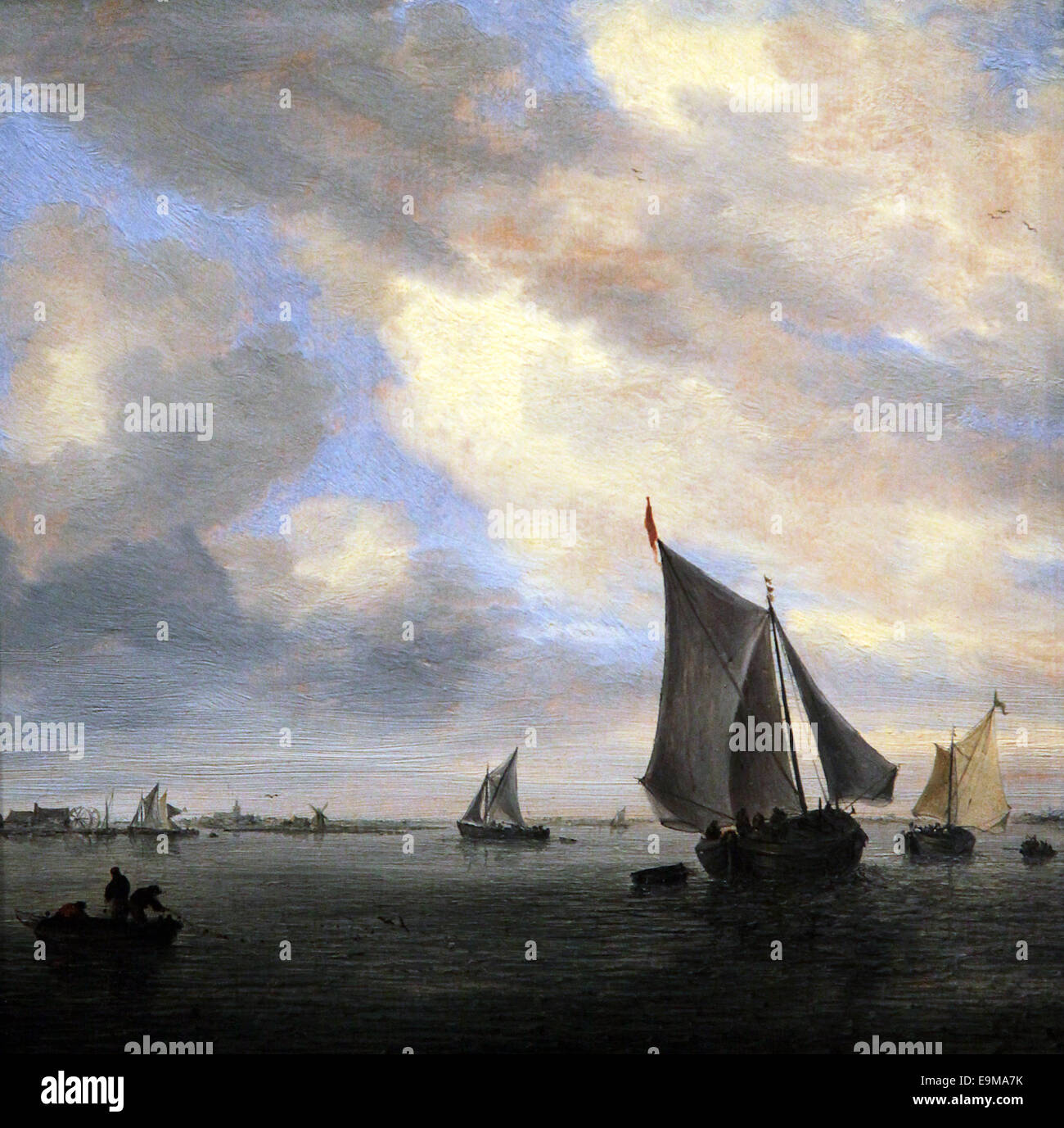 Vista delle barche a vela sul lago,1650.da Salomon van Ruysdael.1600-1670.pittore olandese Foto Stock