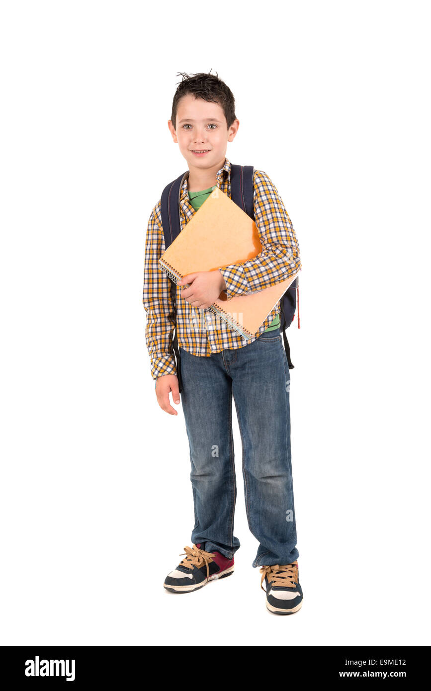 Giovane ragazzo in posa pronti per tornare a scuola Foto Stock