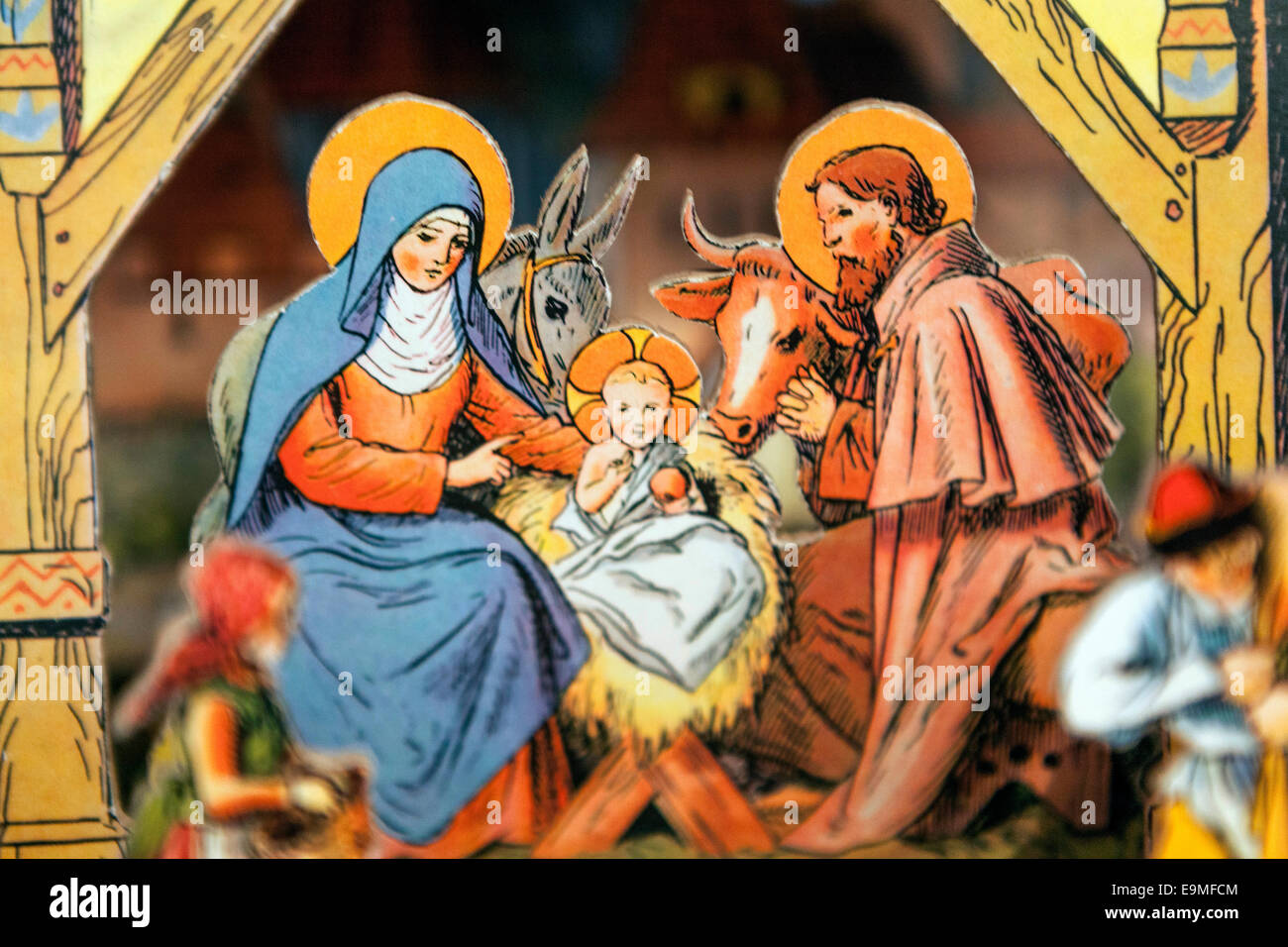 Presepio tradizionale ceco Natale presepe Gesù presepe Natale carta d'epoca modello Foto Stock