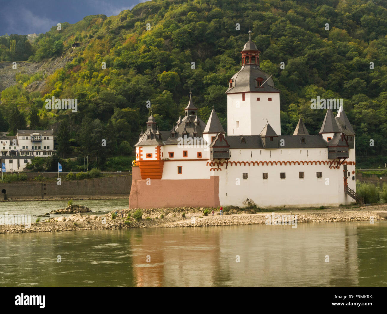 Il castello Pfalzgrafenstein Burg Pfalzgrafenstein pedaggio castello sull'isola Falkenau Pfalz Isola Reno vicino a Kaub Germania UE Foto Stock