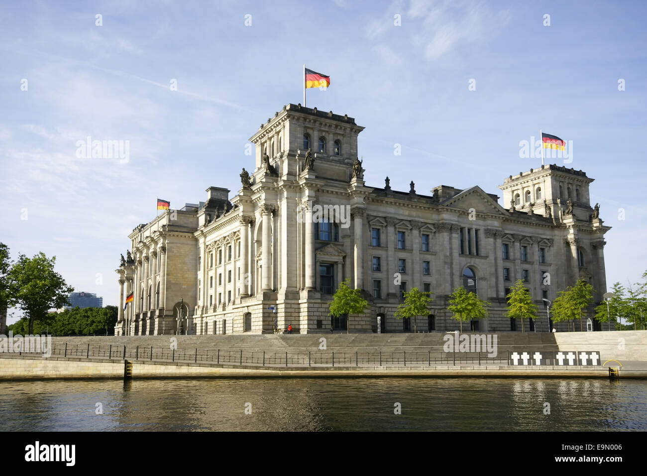 Vista sul palazzo del Reichstag a Berlino, Germania Foto Stock