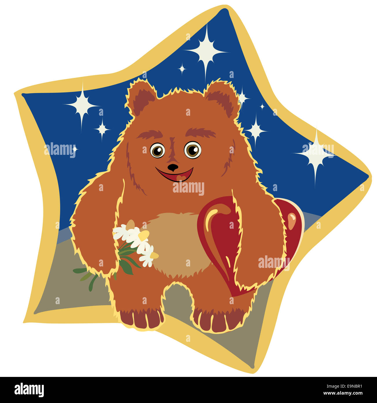 Luce orso marrone con fiori e cuori Foto Stock