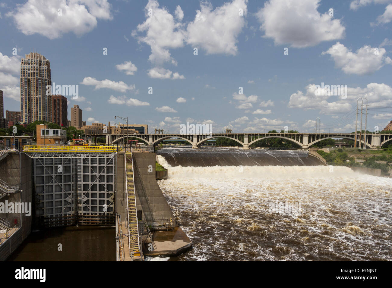 St Anthony Falls, fiume Mississippi, Minneapolis, Minnesota, Stati Uniti d'America Foto Stock