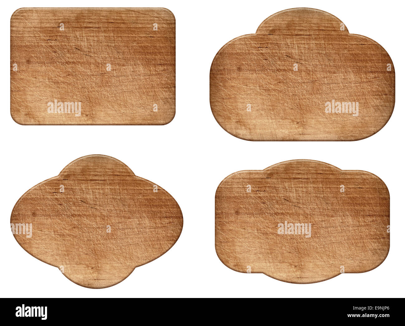 Set di varie vuoto cartello in legno o forme Foto Stock