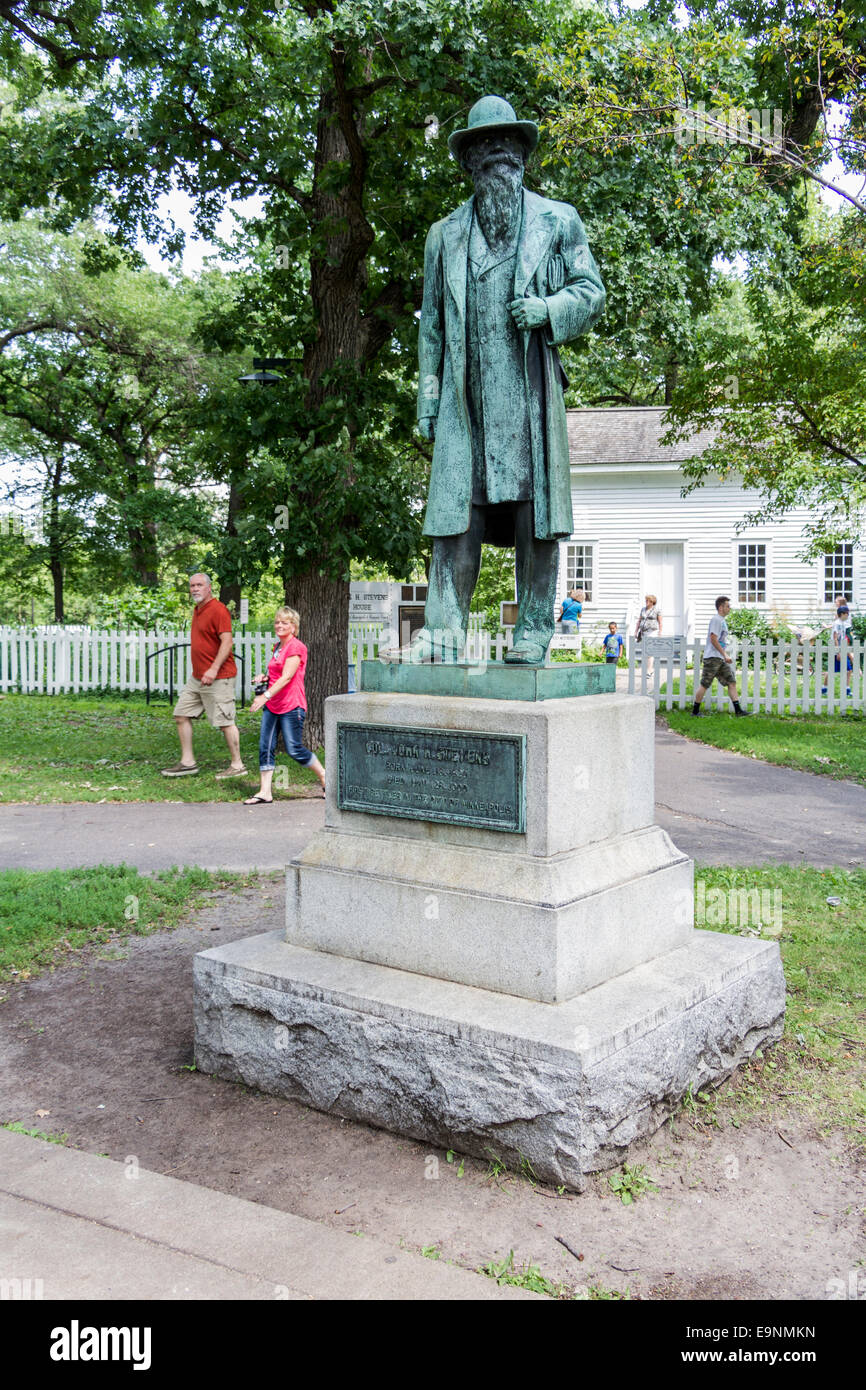 Statua di John H Stevens, Minnehaha Park, Minneapolis, Minnesota, Stati Uniti d'America Foto Stock