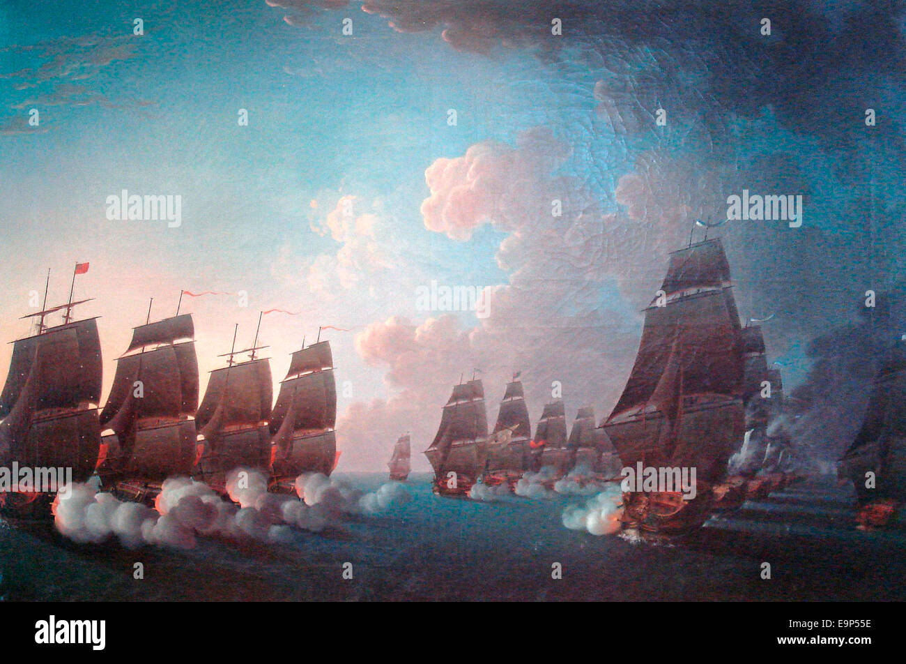 La battaglia della Martinica, anche combattere de la Dominique, ha avuto luogo il 17 aprile 1780 durante la Guerra di Indipendenza Americana in Indie ad ovest tra la British Royal Navy e la marina francese. Combattere de la Dominique, 17 aprile 1780, Foto Stock