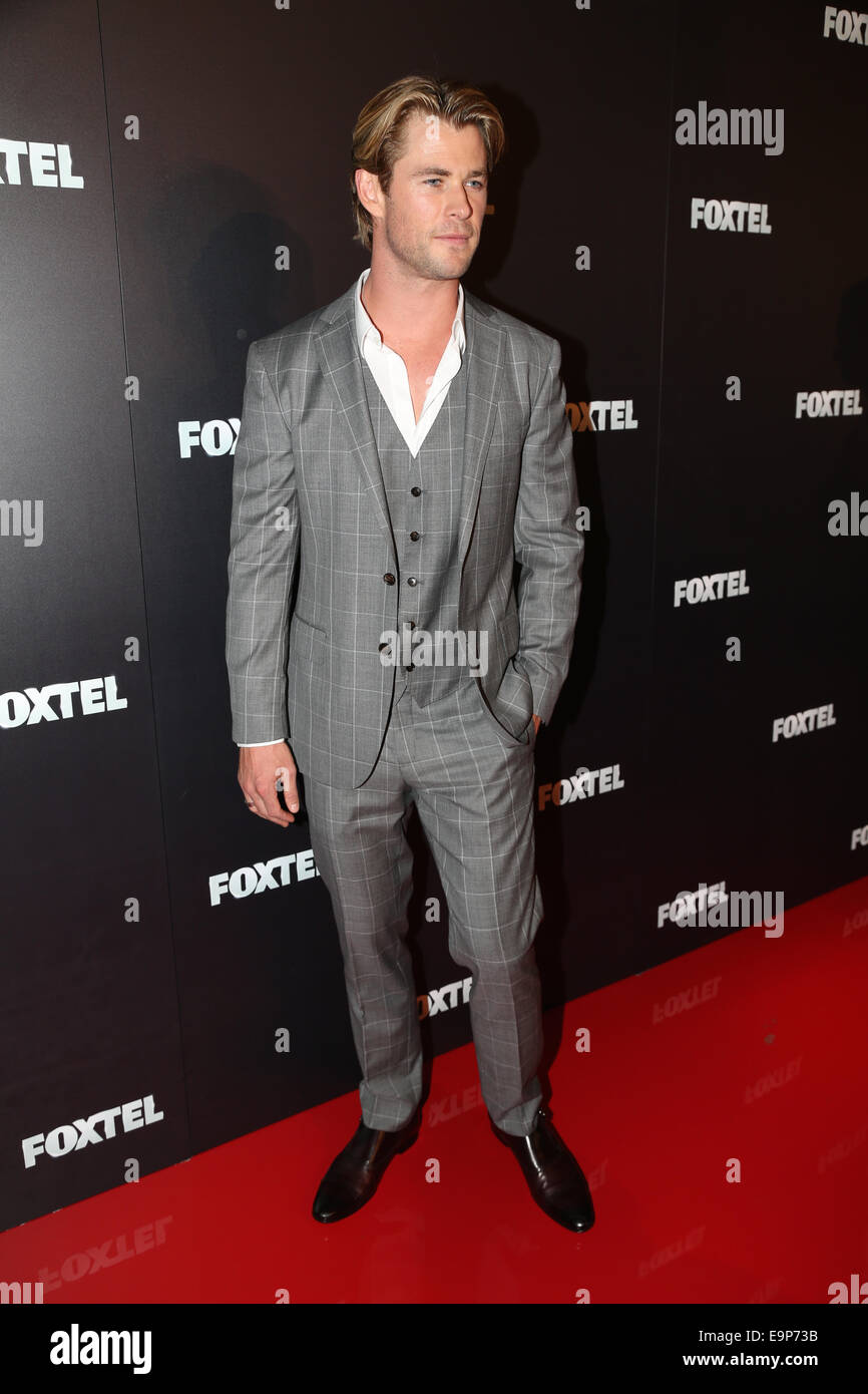 Sydney, Australia. Il 30 ottobre, 2014. Attore australiano e superstar di Hollywood Chris Hemsworth arriva sul tappeto rosso per l'annuale Foxtel MCN 2015 upfronts. Credito: Richard Milnes/Alamy Live News Foto Stock