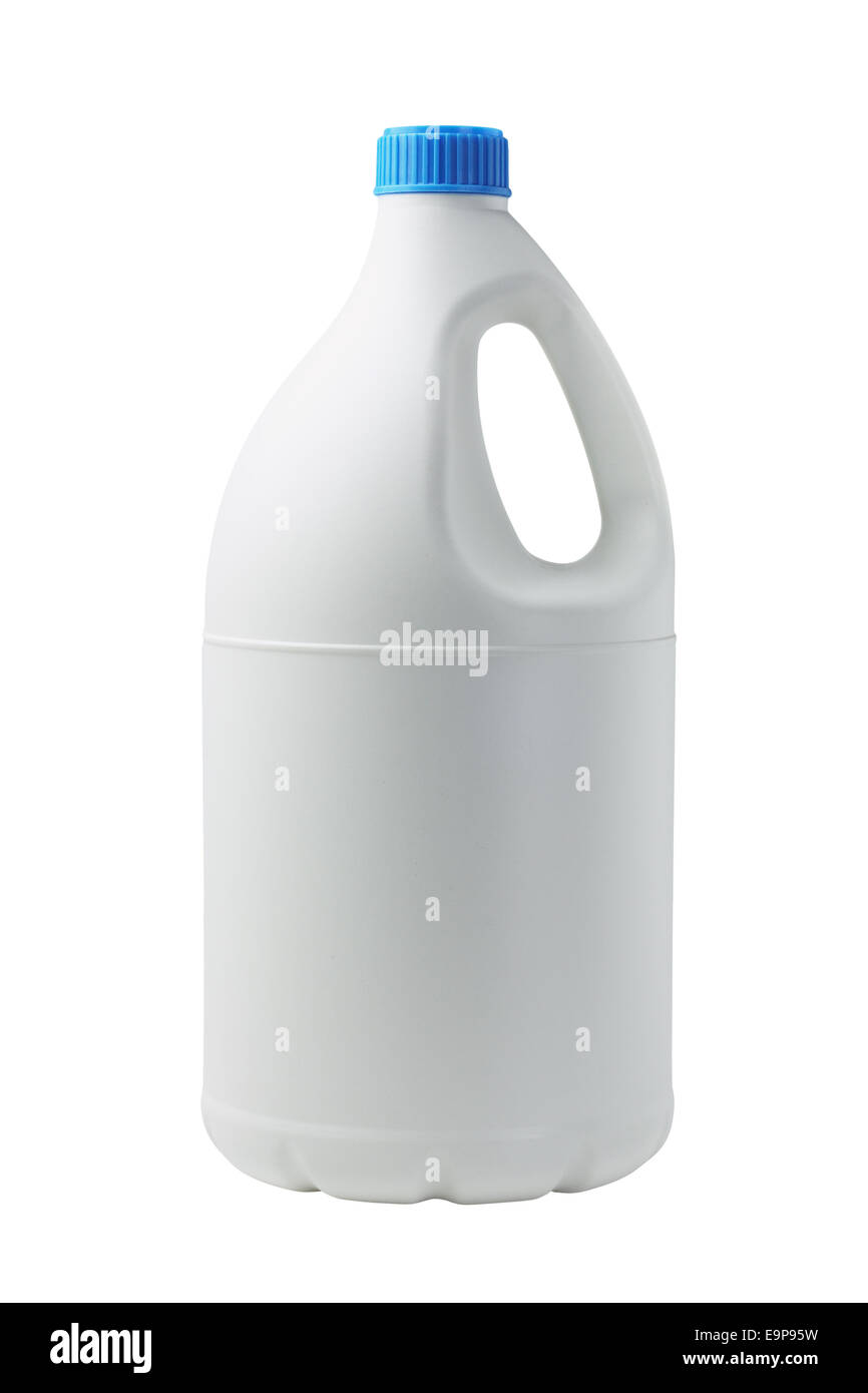 Contenitore in plastica per detergente su sfondo bianco Foto Stock