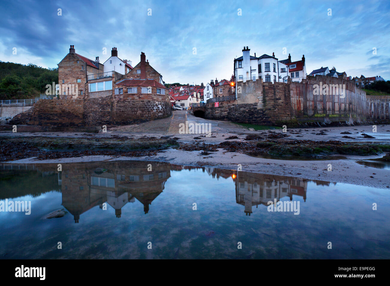 Robin cappe Bay prima di Alba Yorkshire Coast Inghilterra Foto Stock