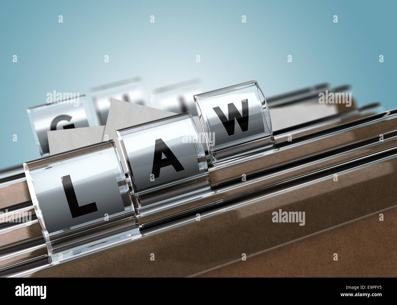 Schede di cartelle con le lettere che compongono la parola diritto, il concetto di immagine per immagine della giustizia. Foto Stock
