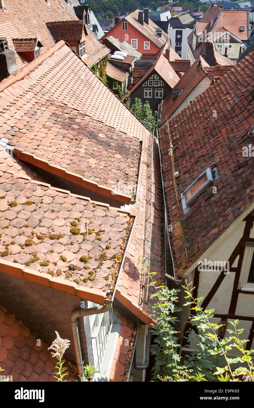 Affacciato sui tetti del centro storico, Marburg, Hesse, Germania, Europa Foto Stock