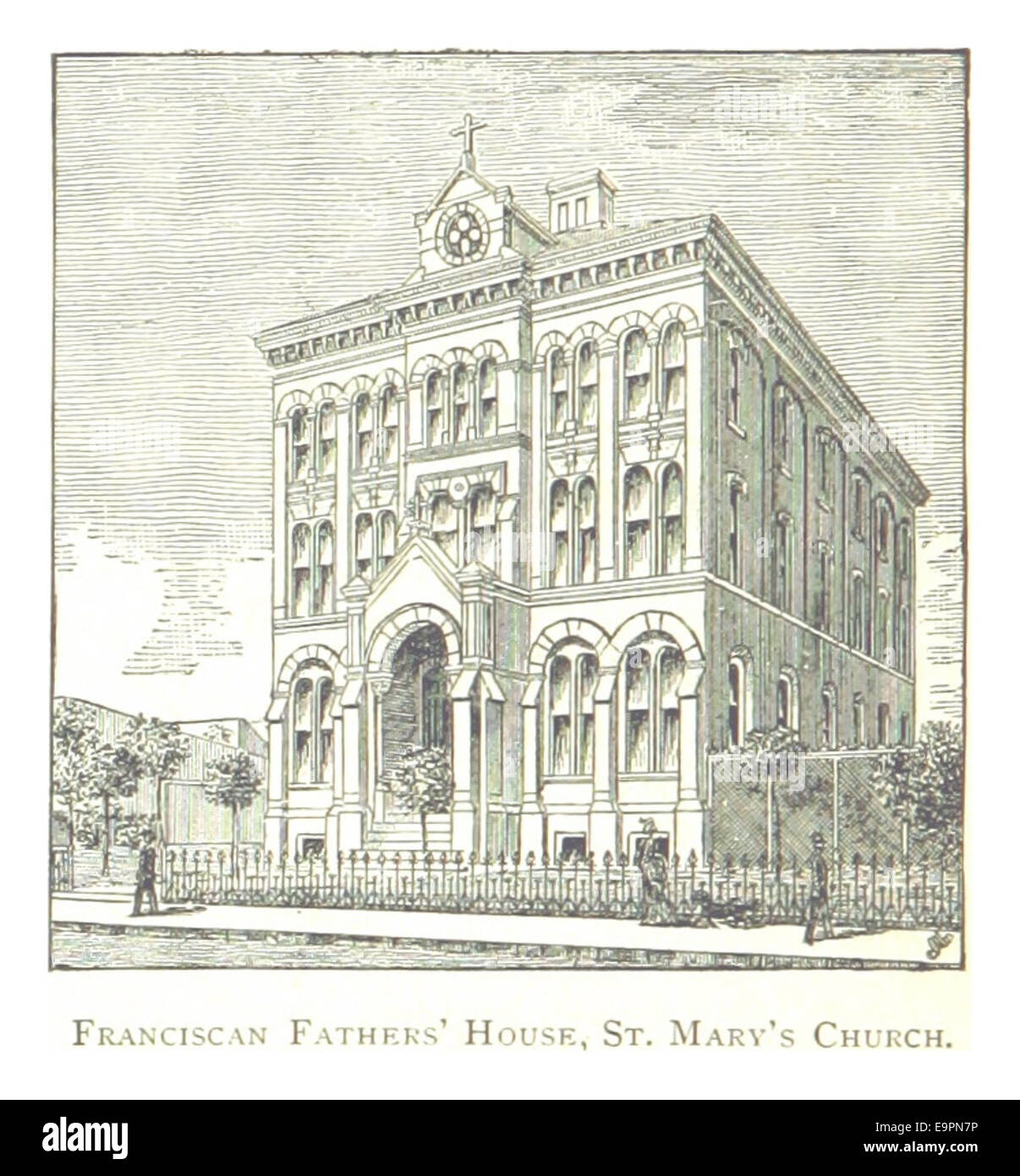 La pubblicazione Farmer del 1884 mette in evidenza la residenza dei Padri Francescani nella chiesa di St. Mary a Detroit. L'illustrazione o la mappa offre approfondimenti sulla storia religiosa e architettonica della zona durante il XIX secolo. Foto Stock