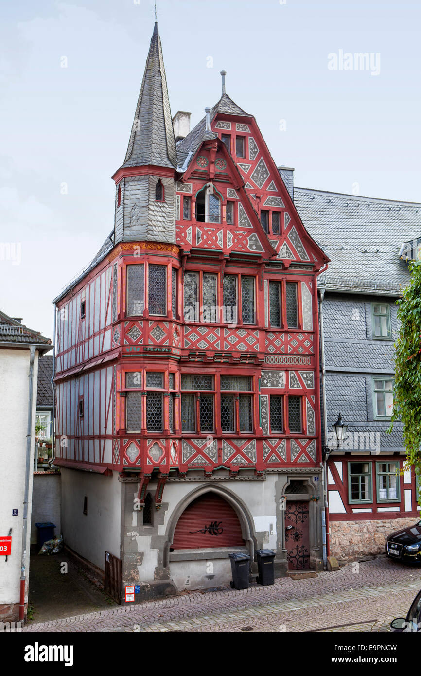 Casa in legno e muratura, Marburg, Hesse, Germania, Europa Foto Stock