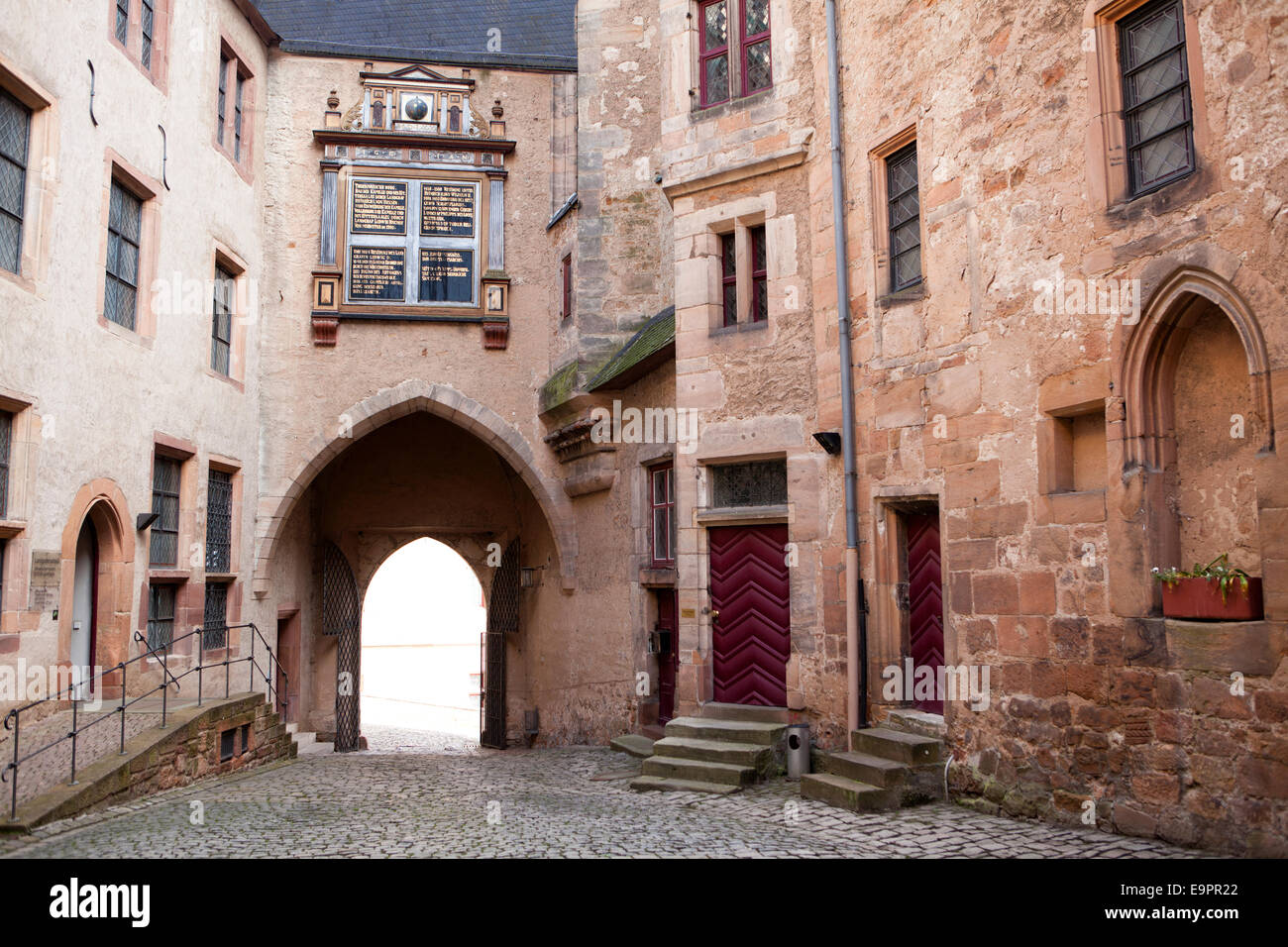 Castello di Marburg, Landgrafenschloss, cortile interno, Marburg, Hesse, Germania, Europa Foto Stock