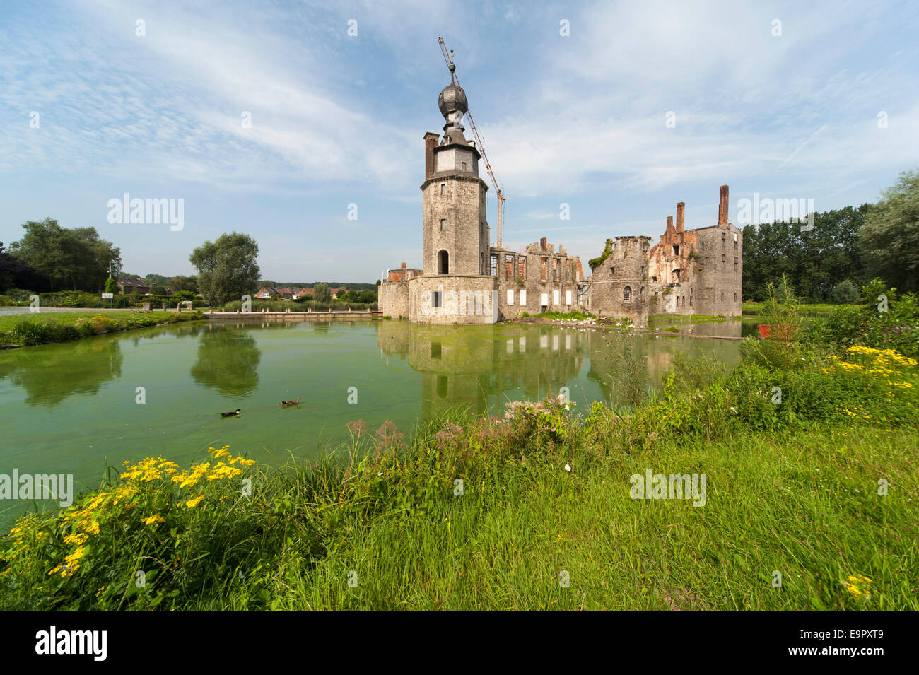 Chateau d'Havré, Wasserschloss, Mons, Wallonie, Belgien, Europa | Chateau d'Havré, moated il castello di Mons, Hennegau, Wallonie, Belg Foto Stock