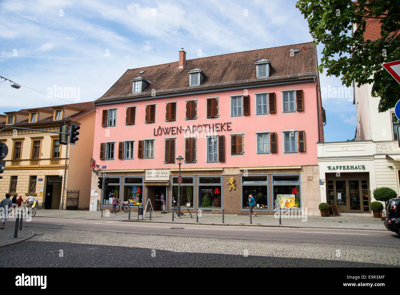 La casa con la vecchia farmacia, Weimar, stato federale del Land di Turingia, Germania, Europa Foto Stock