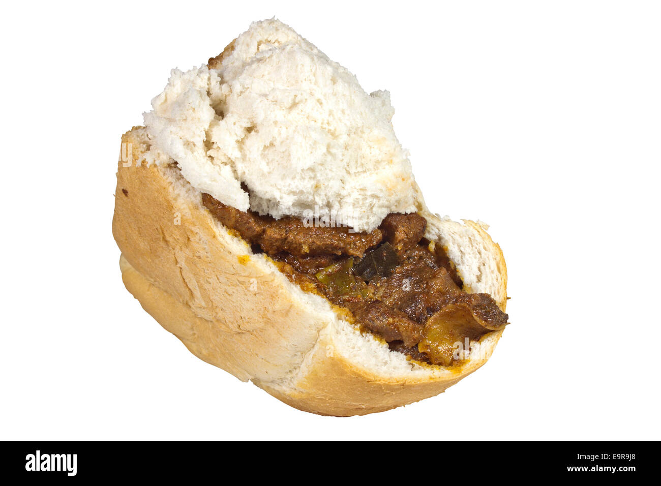 Tradizionale africal sud montone bunny chow su bianco Foto Stock