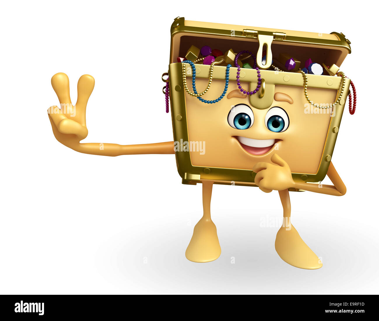 Cartoni animati della scatola del tesoro con posa di vittoria Foto stock -  Alamy