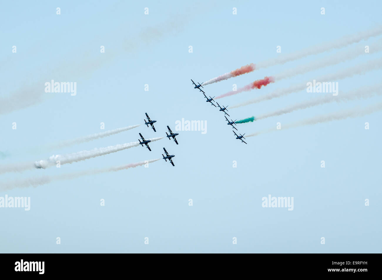 Air show Frecce Tricolore,aviazione italiana,Roma,Italia Foto Stock