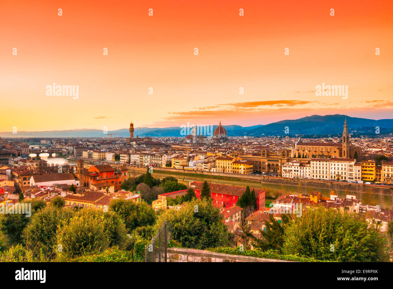 Firenze, tramonto dello skyline. Foto Stock