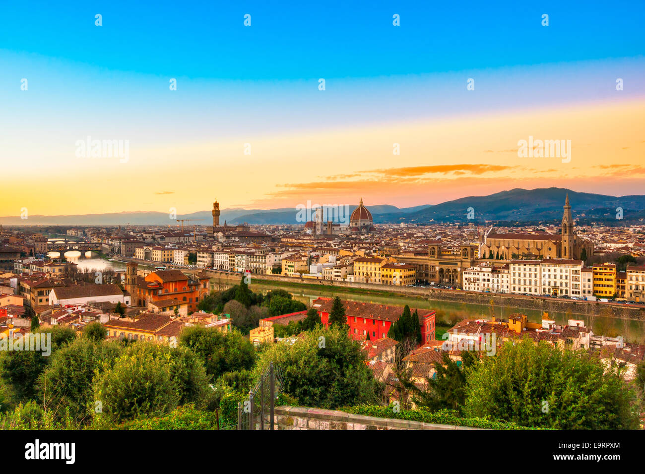 Firenze, tramonto dello skyline. Foto Stock