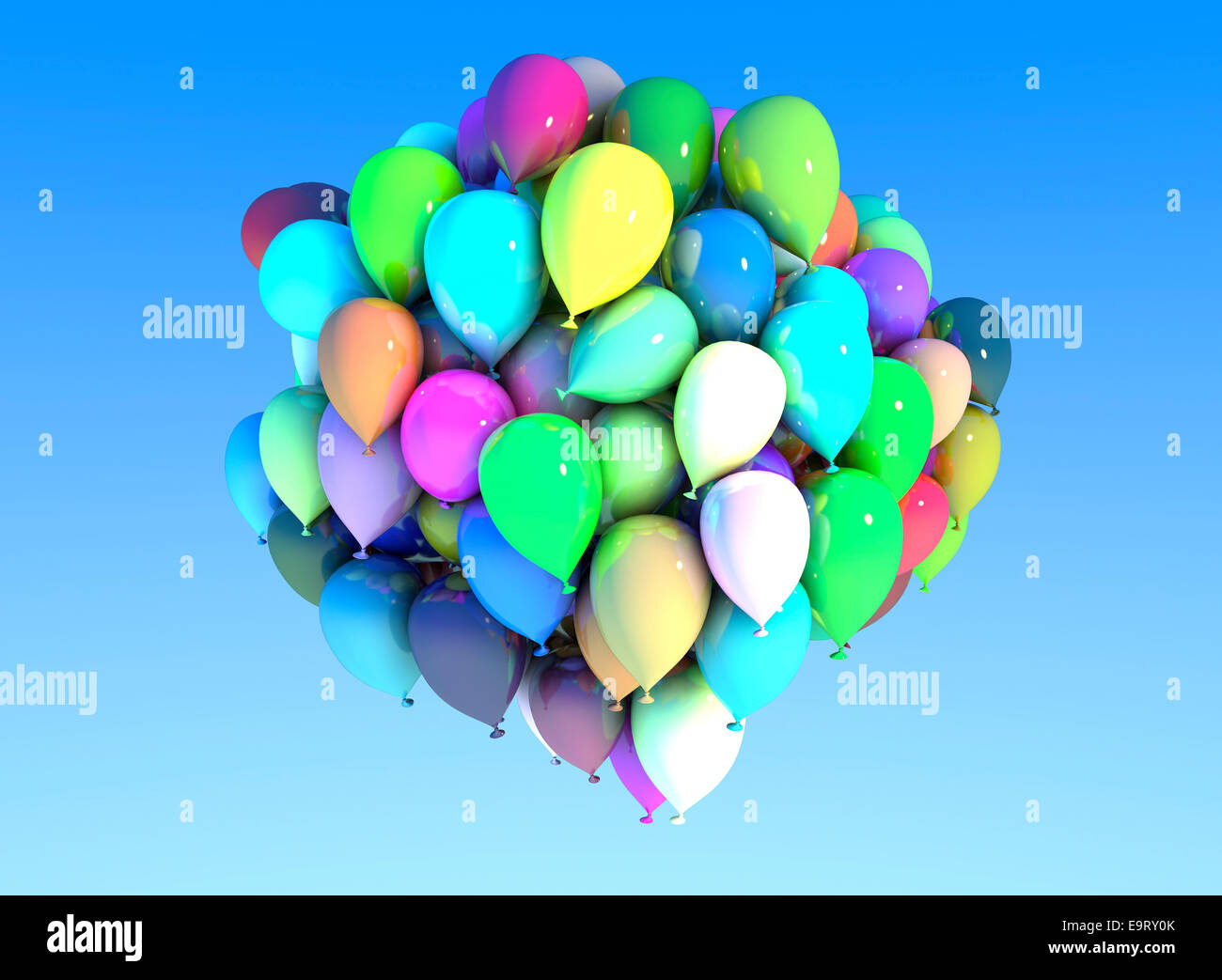 Palloncini colorati nel cielo blu Foto Stock