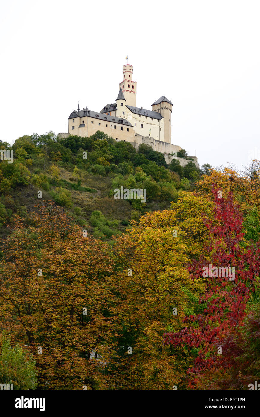 Castello di Marksburg. Braubach, fiume Reno, Renania-Palatinato, Germania. Foto Stock