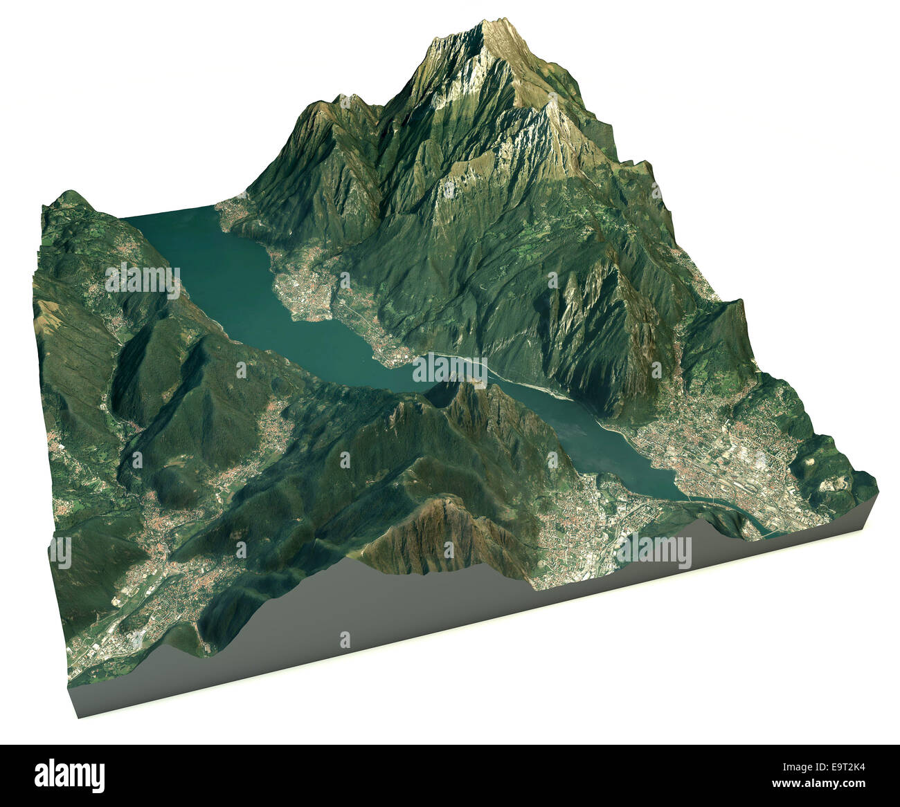 Vista aerea del lago di Lecco e dintorni mappa in 3d. Gli elementi di questa immagine fornita dalla NASA Foto Stock