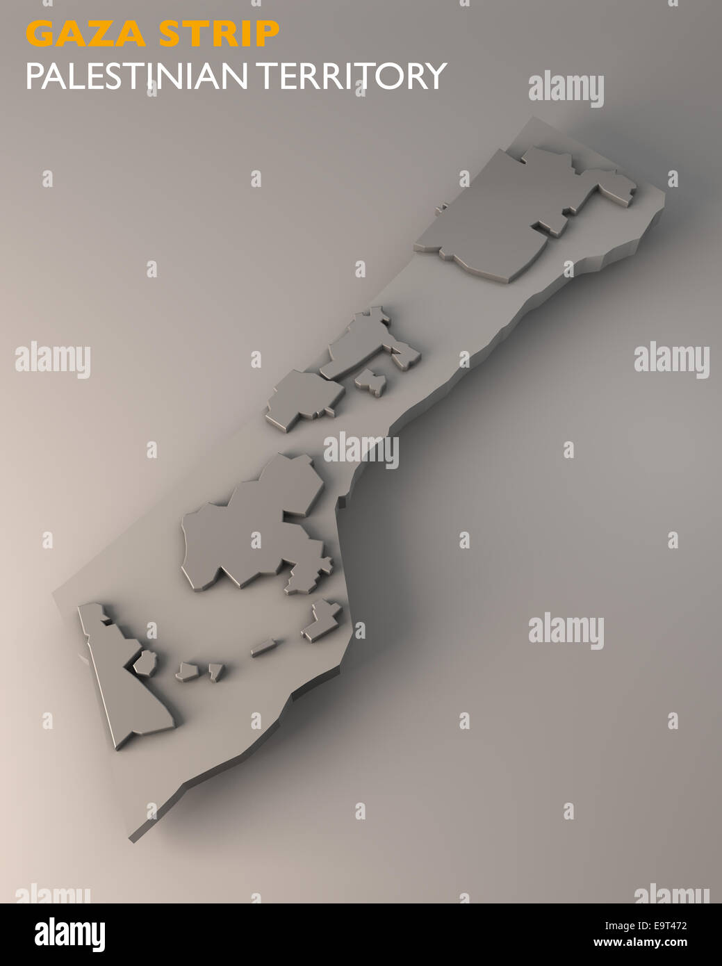 Mappa della striscia di Gaza e la città Foto Stock