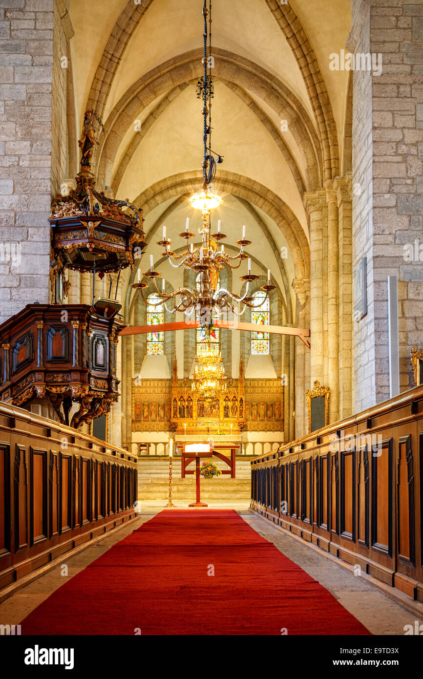 Gli interni della cattedrale di Visby in Gotland (Svezia), la Cattedrale è stata aperta il 27 luglio 1225 ed è ancora usato per questo giorno. Foto Stock