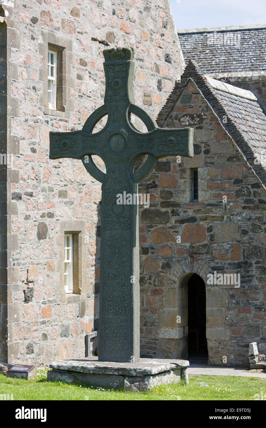 Celtic elevata Cross, St Martin's Cross, all Abbazia di Iona sull isola di Iona nelle Ebridi Interne e Western Isles, costa Ovest di Scotl Foto Stock