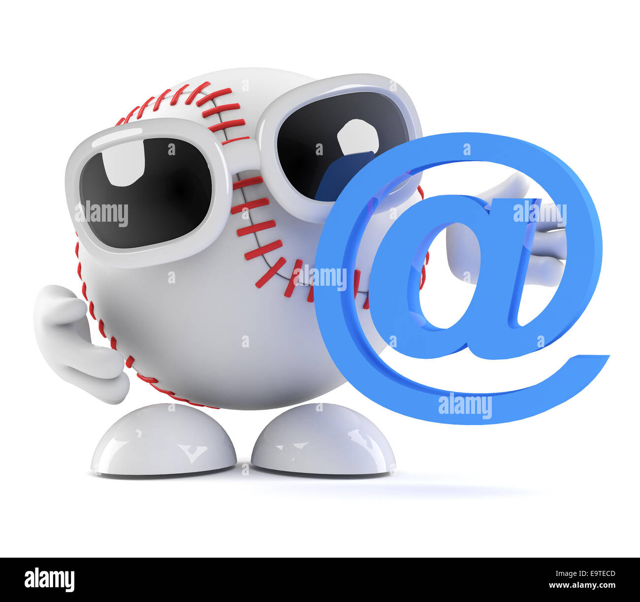 3D render di un carattere di baseball con un indirizzo di posta elettronica simbolo Foto Stock