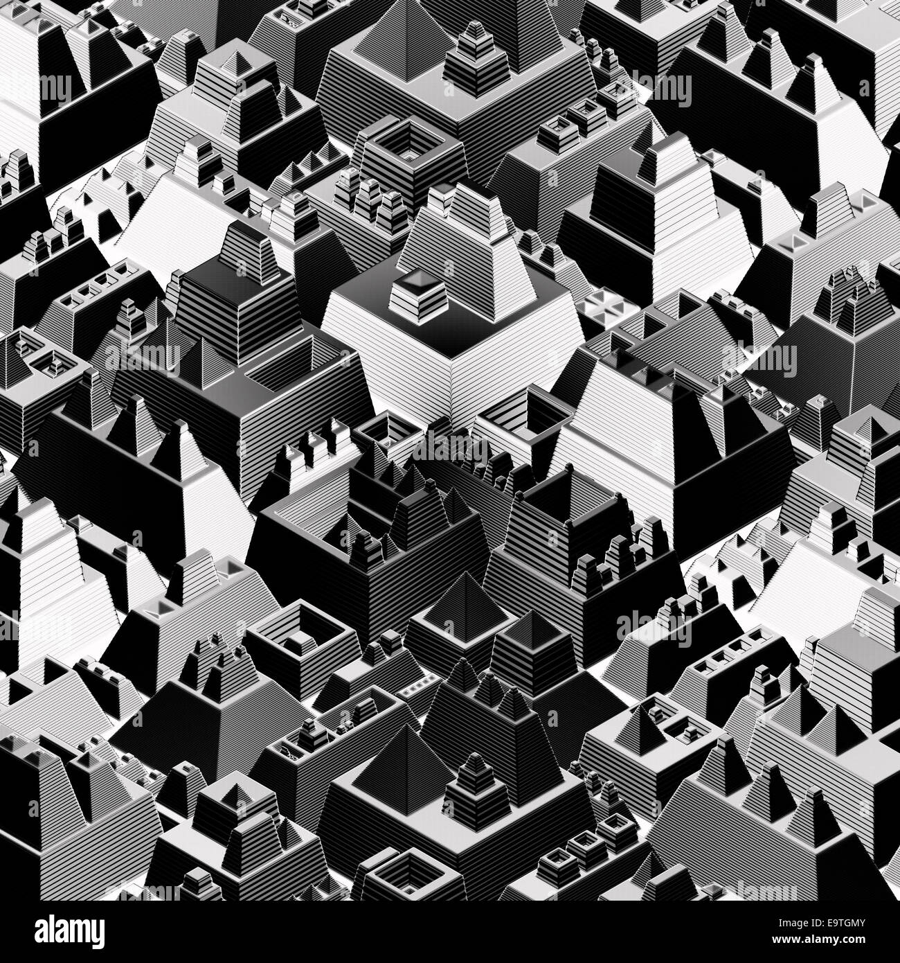 Attaccato come città futuristica in bianco e nero Foto Stock