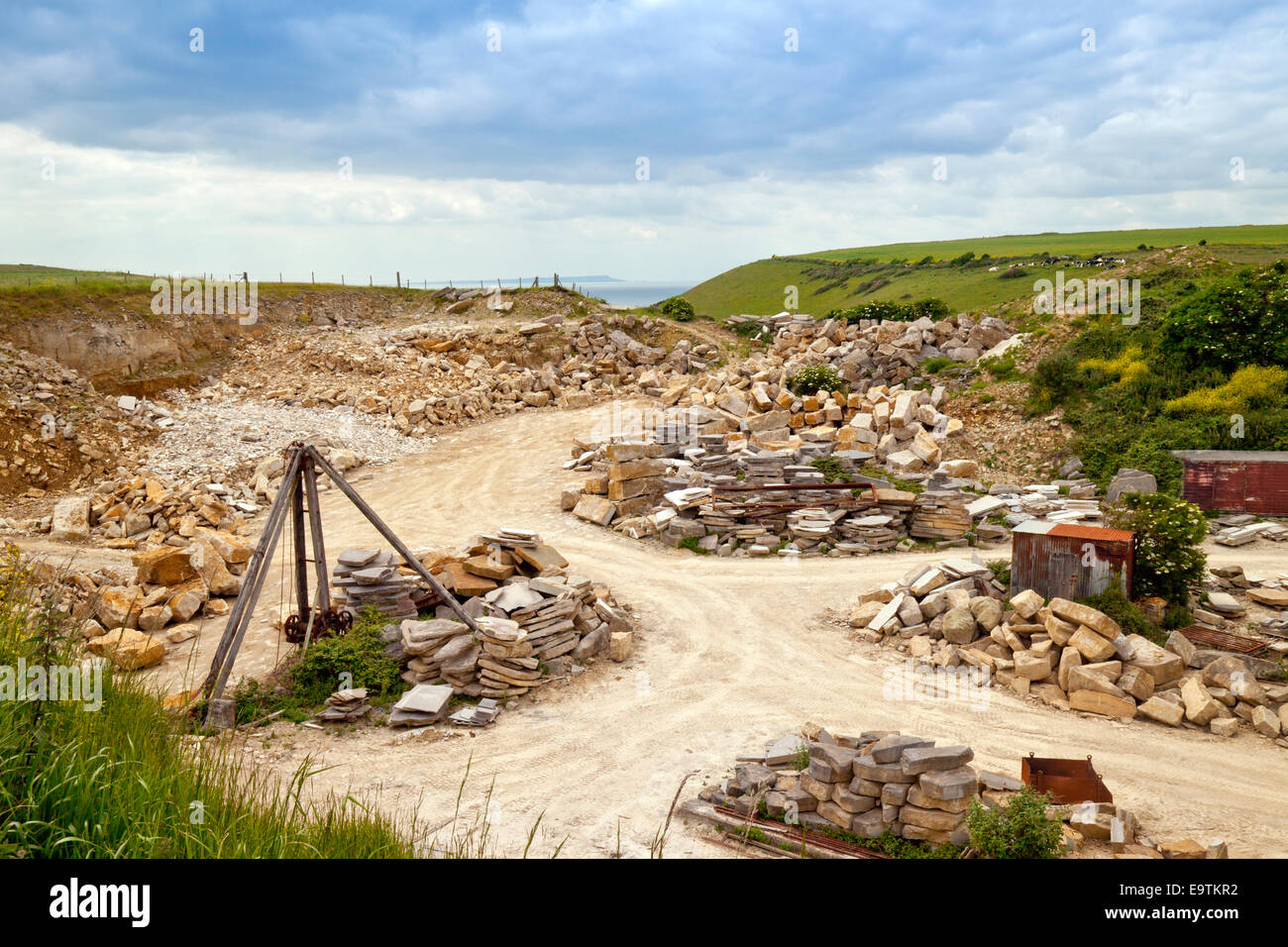 St Aldhelm la testa cava - un lavoro cava di calcare sulla costa sud-ovest il percorso presso il St Aldhelm la testa nel Dorset England Regno Unito Foto Stock