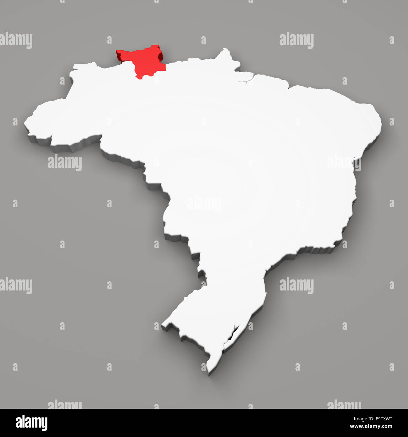 Stato di Roraima sulla mappa di Brasile su sfondo grigio Foto Stock