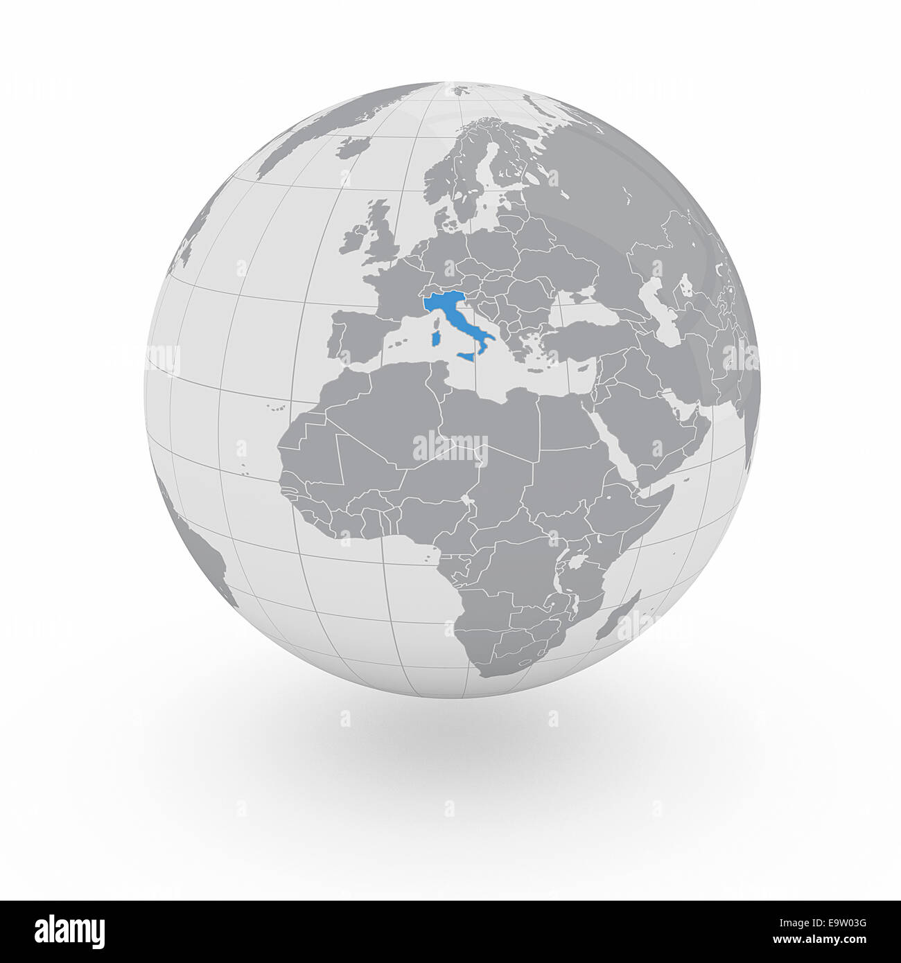 Italia sul globo terrestre isolato su sfondo bianco Foto stock - Alamy