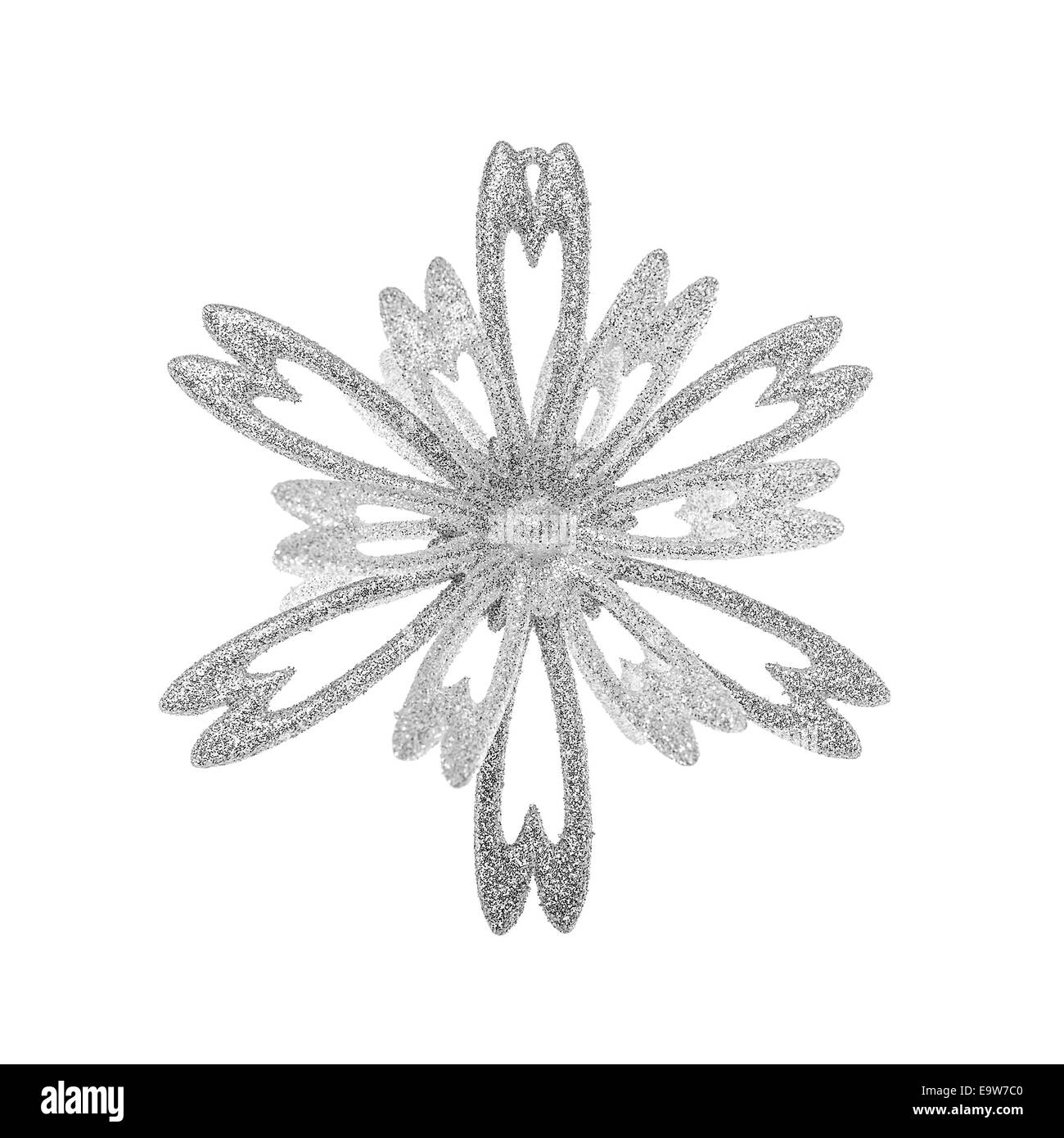 Il simbolo del fiocco di neve decorazione isolato su uno sfondo bianco Foto Stock