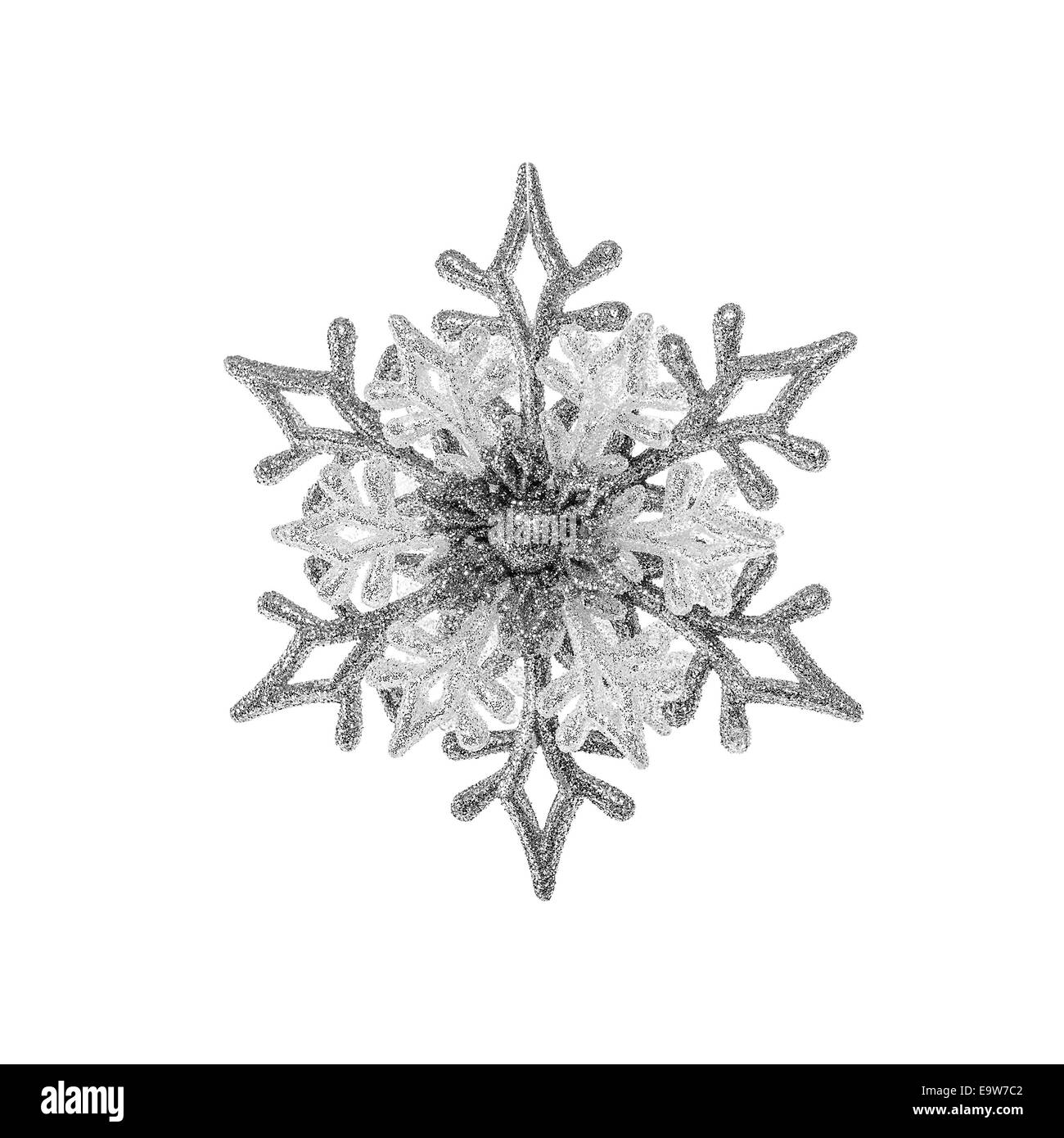 Il simbolo del fiocco di neve decorazione isolato su uno sfondo bianco Foto Stock